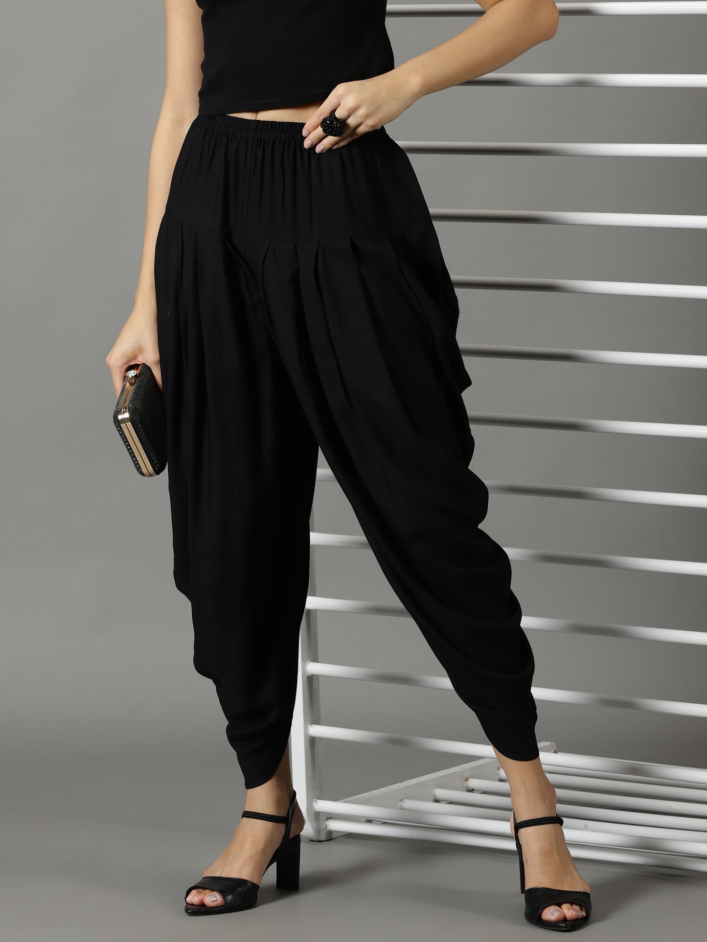 Women Black Rayon Dhoti Pant