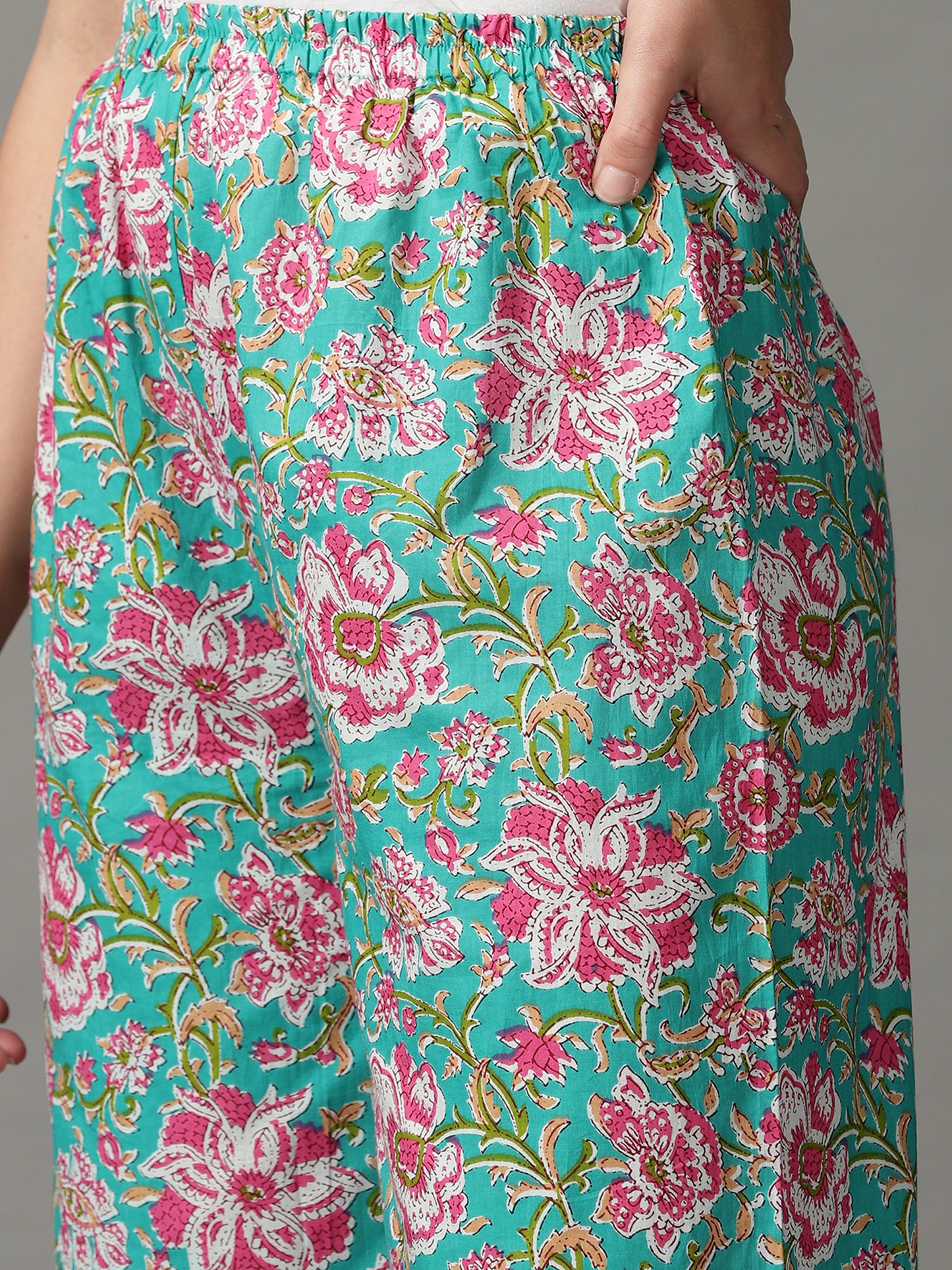 Women Green Flower Print Palazzo