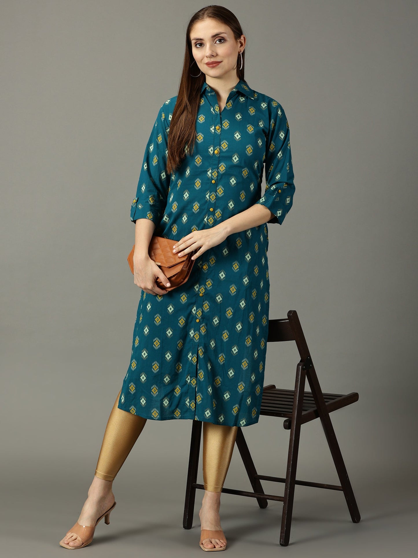 Women Green Printed Cotton Kurta