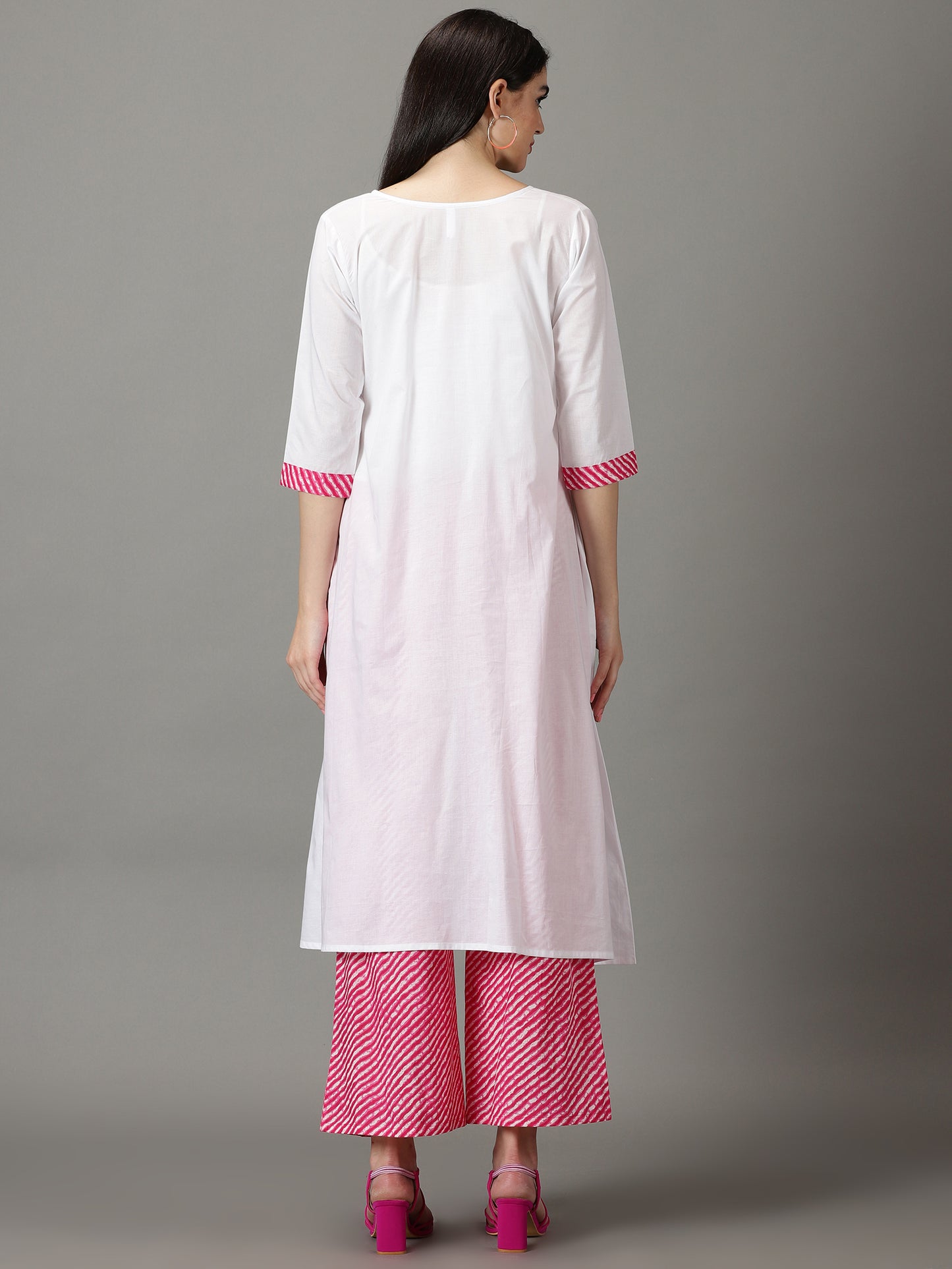 White Cotton A-Line Kurta With Palazzos