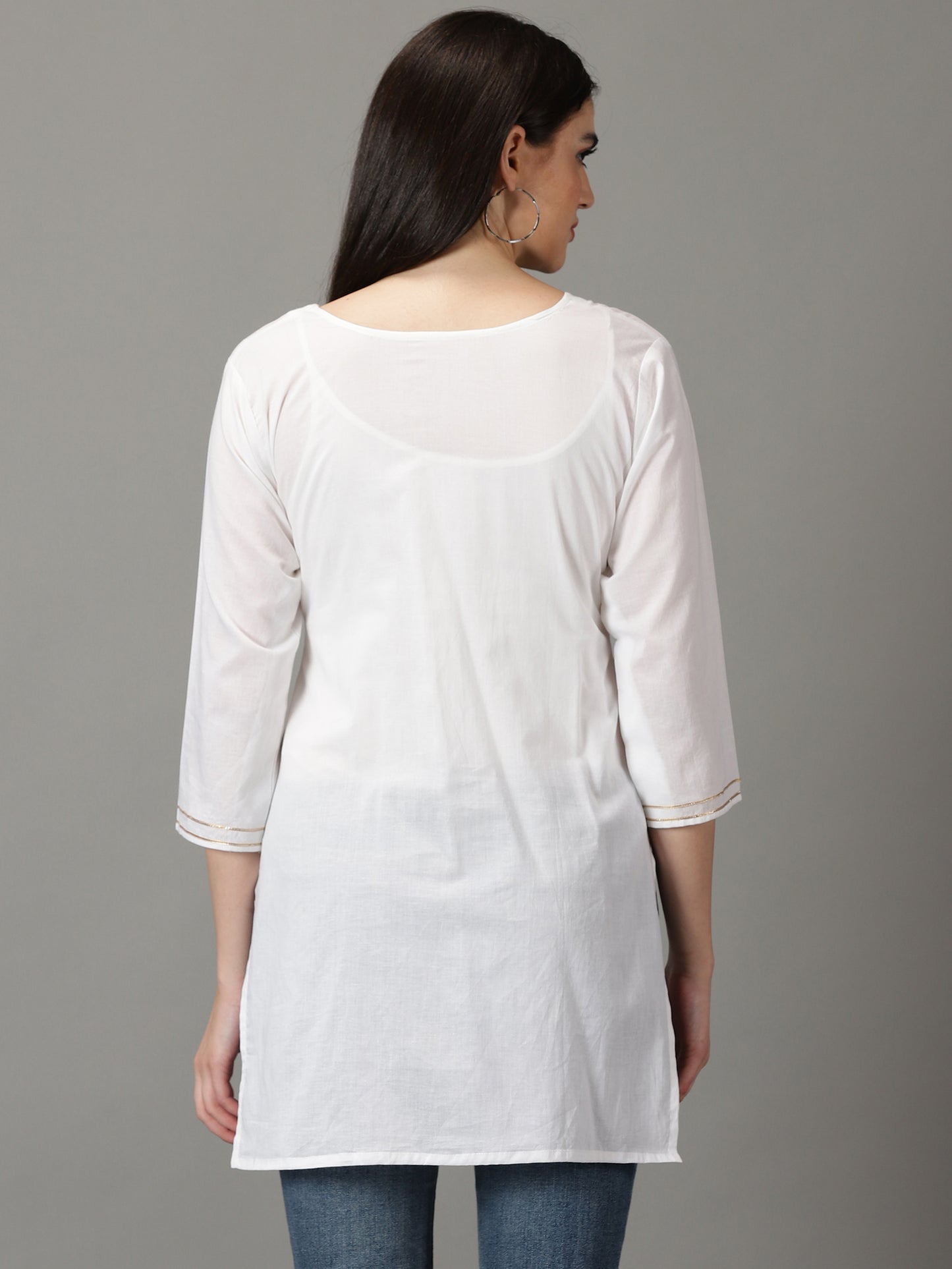 White Solid Cotton Kurta