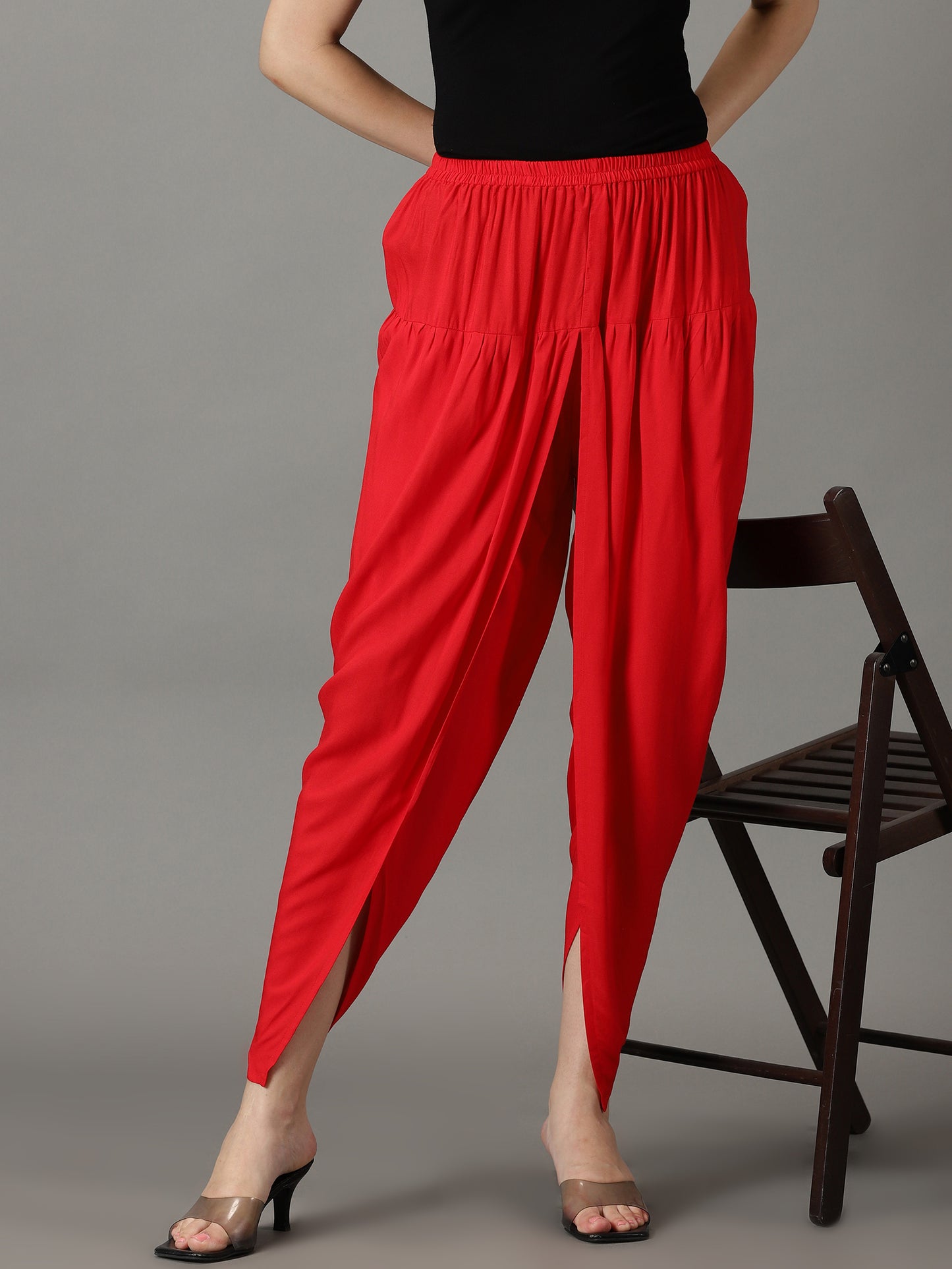 Women Red Solid Viscose Rayon Dhoti Pant