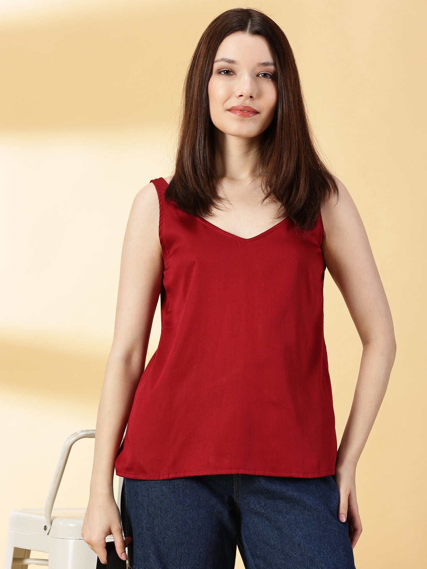 Women Maroon Cotton Silk Top