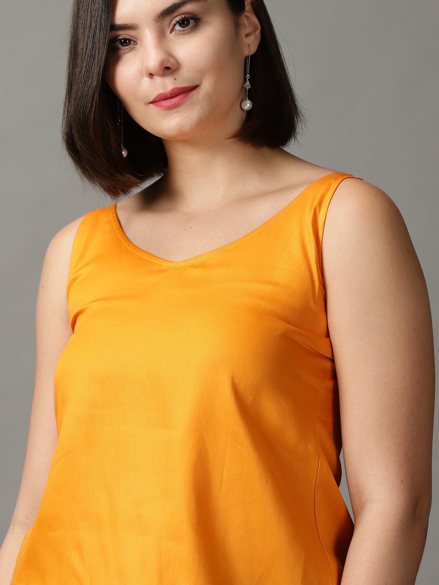 Women Mustard V Neck Sleeveless Top