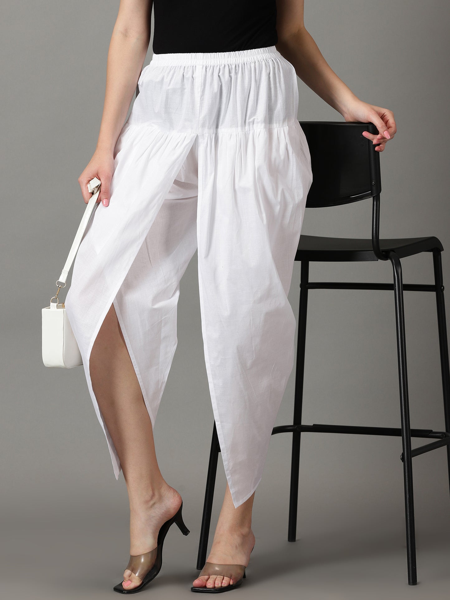 Women White Solid Viscose Cotton Dhoti Pant