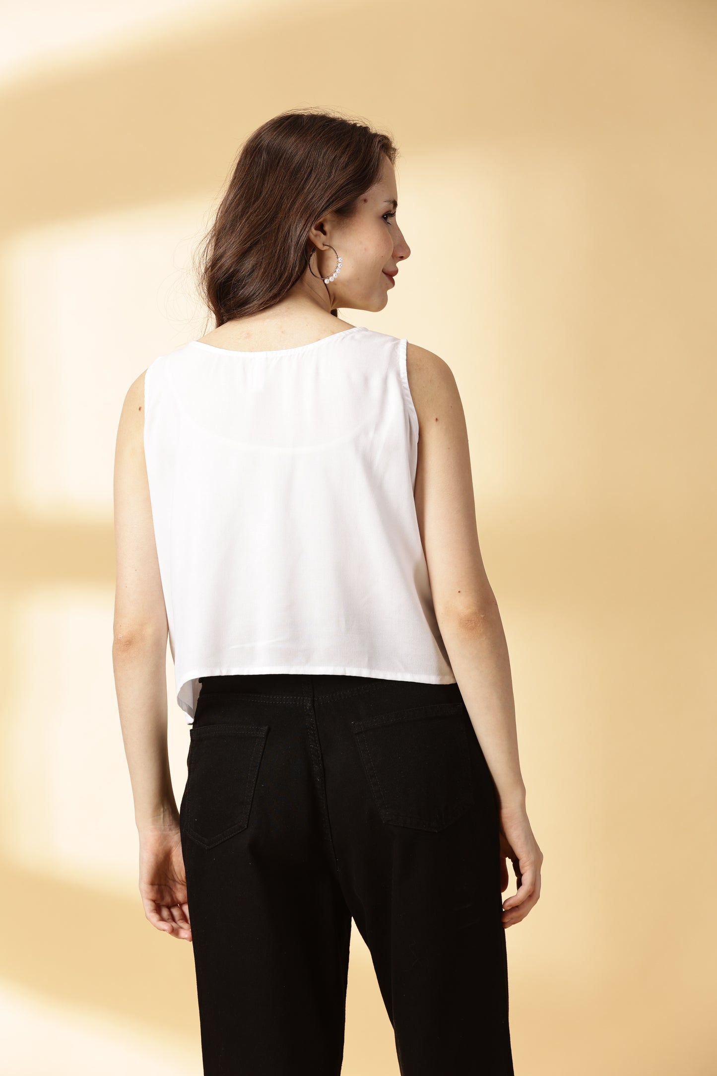 Women White Rayon Hand Embroiydered Top