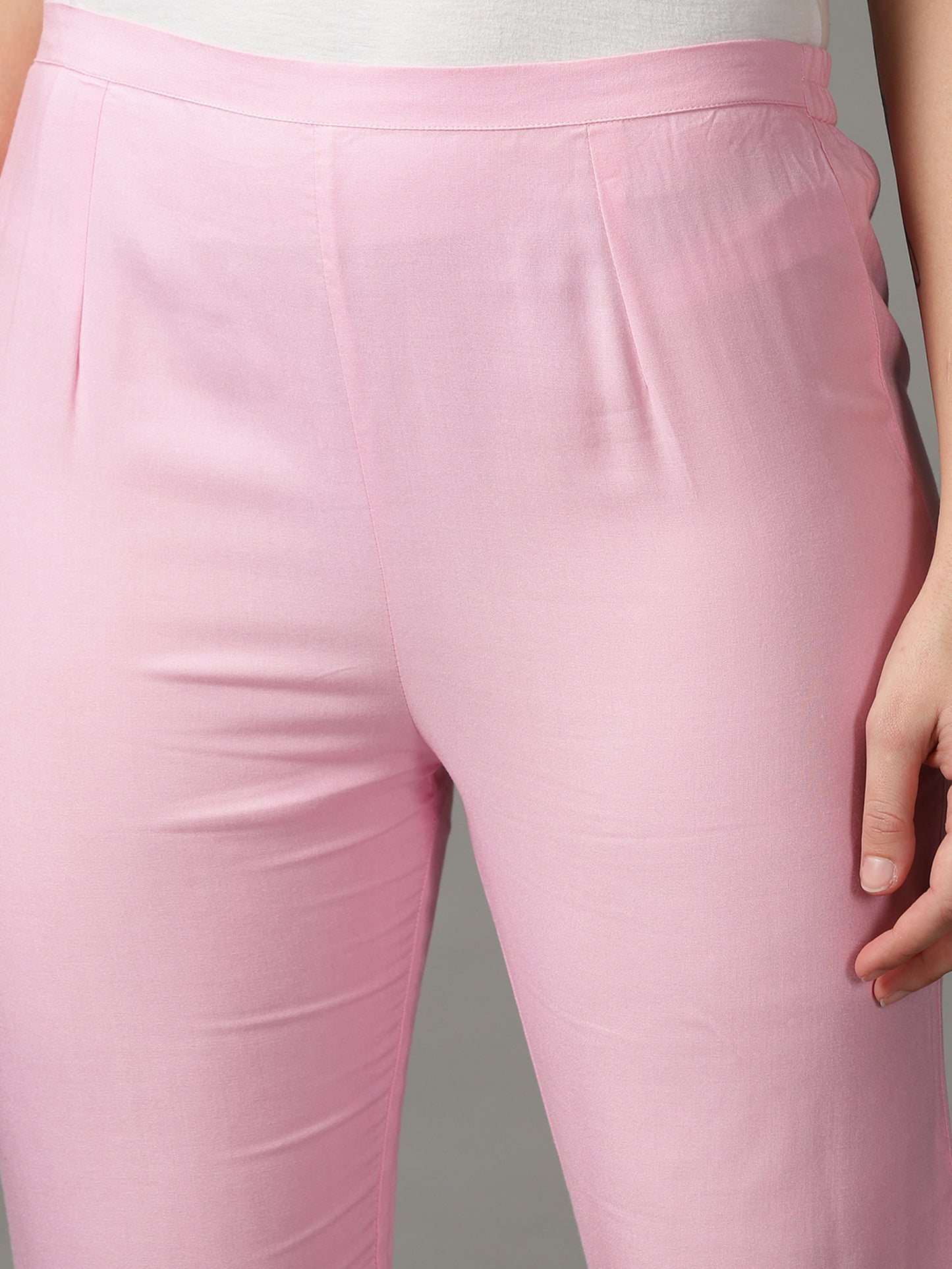 Pink Solid Rayon Trousers