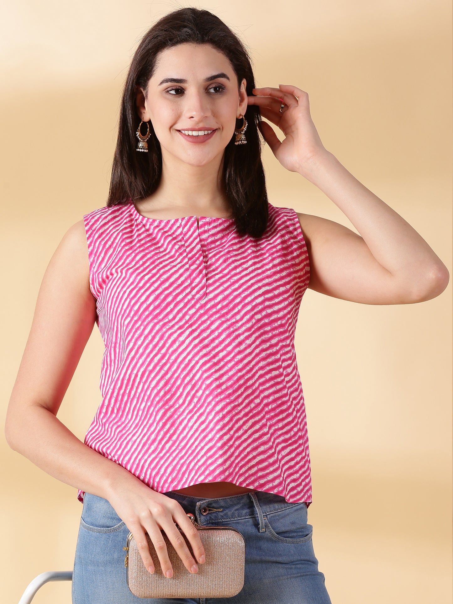 Women Pink Cotton Printed Top