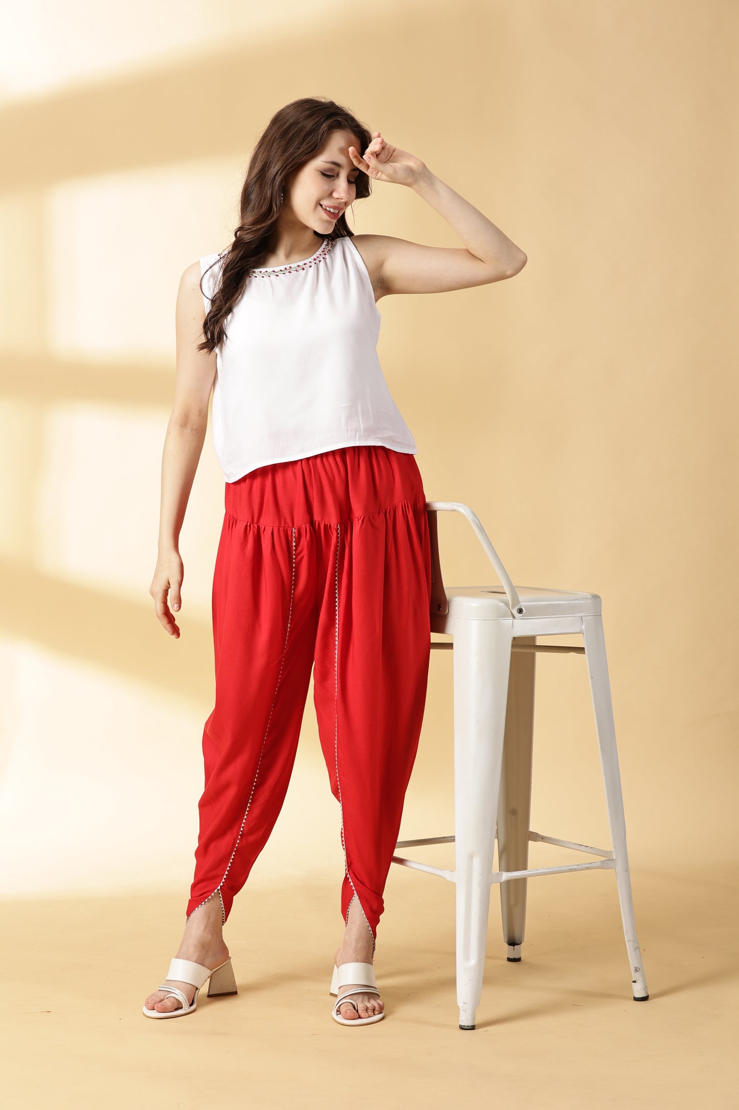 Women Red Reyon Dhoti