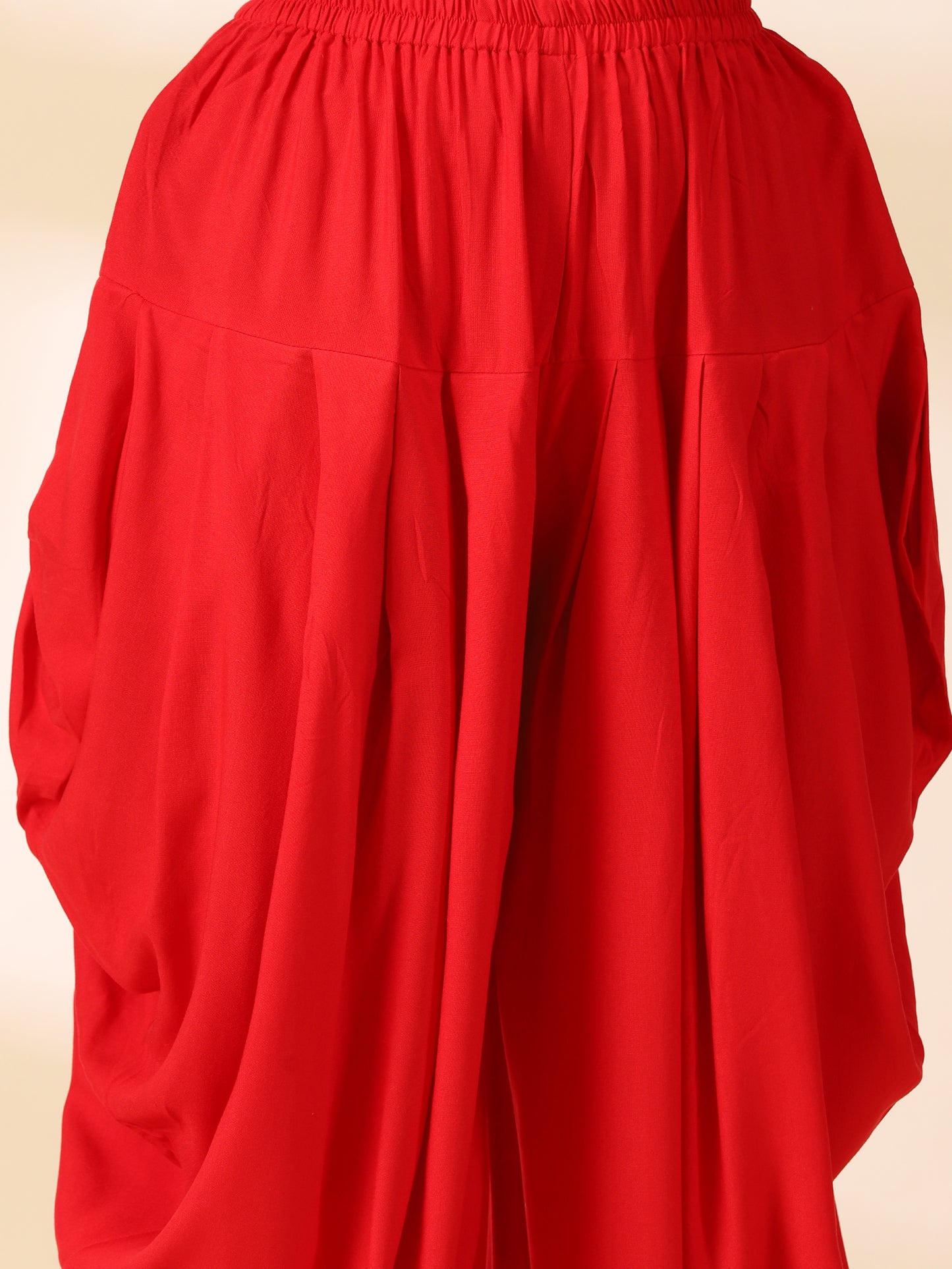 Red Rayon Kurta With Dhoti & Dupatta