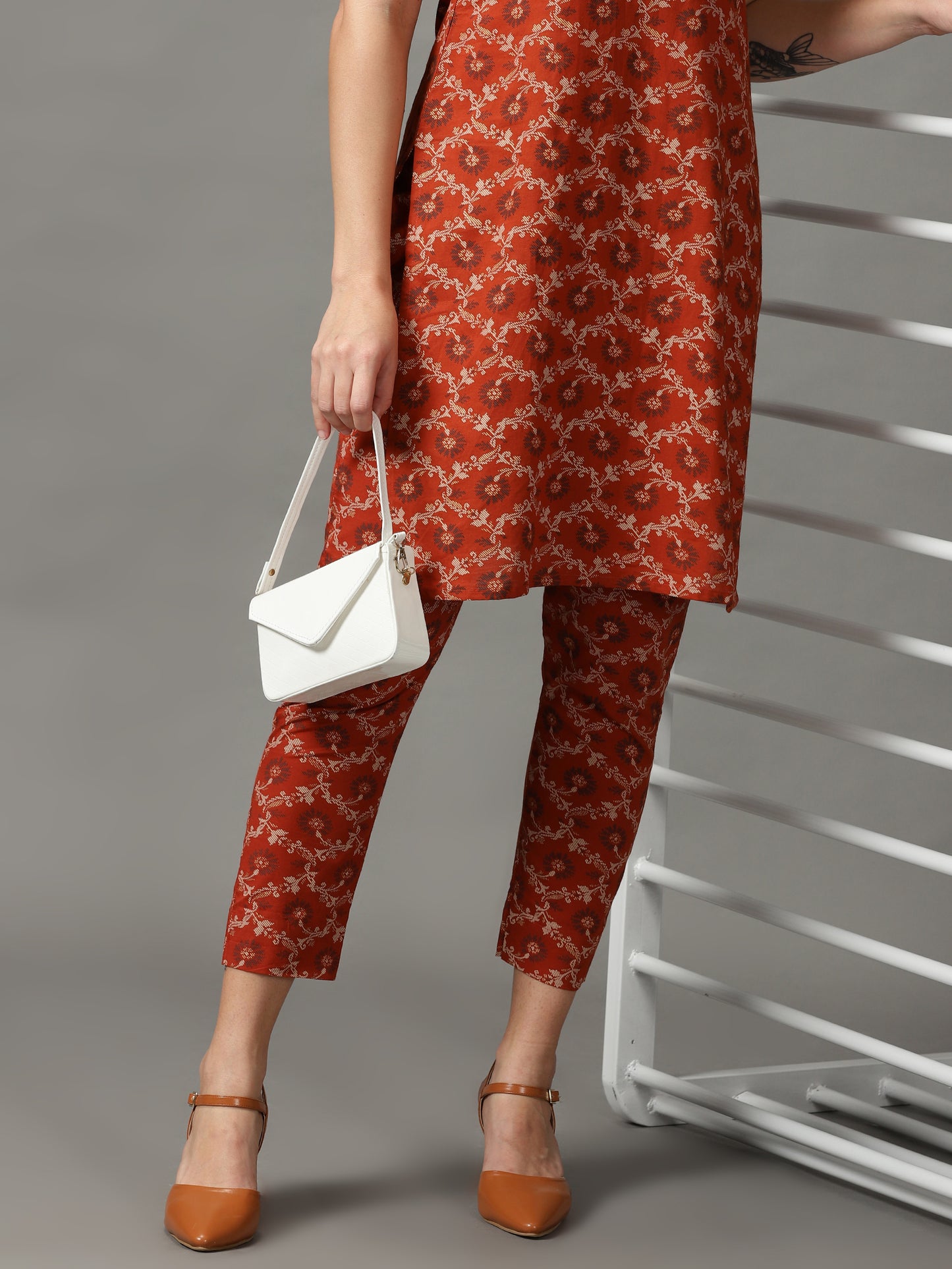 Brown Printed Cotton Trousers