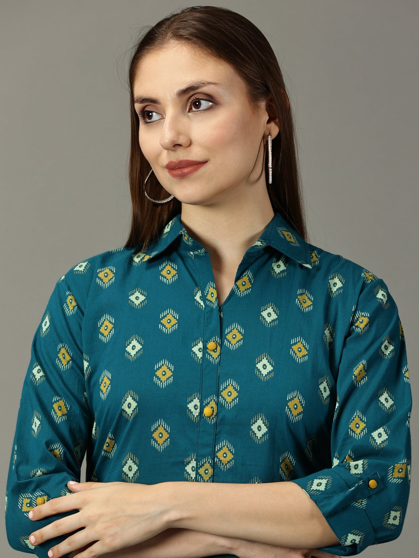 Women Green Printed Cotton Kurta