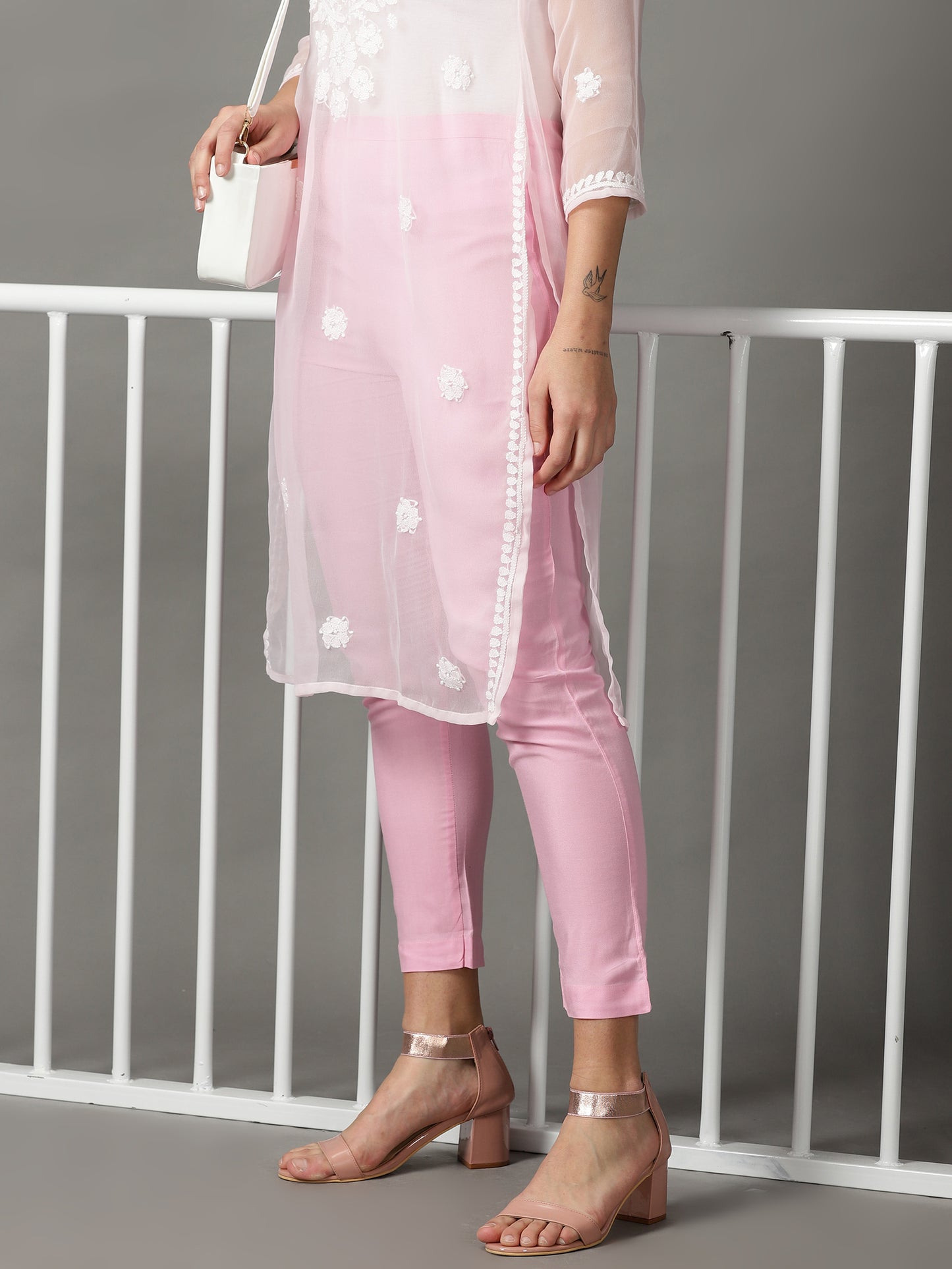 Pink Solid Rayon Trousers