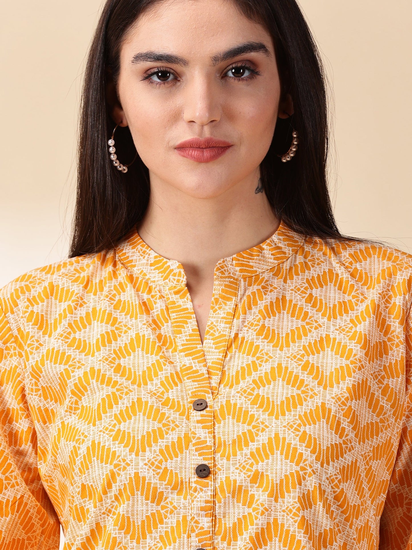 Women Yellow Printed Cotton Kurta