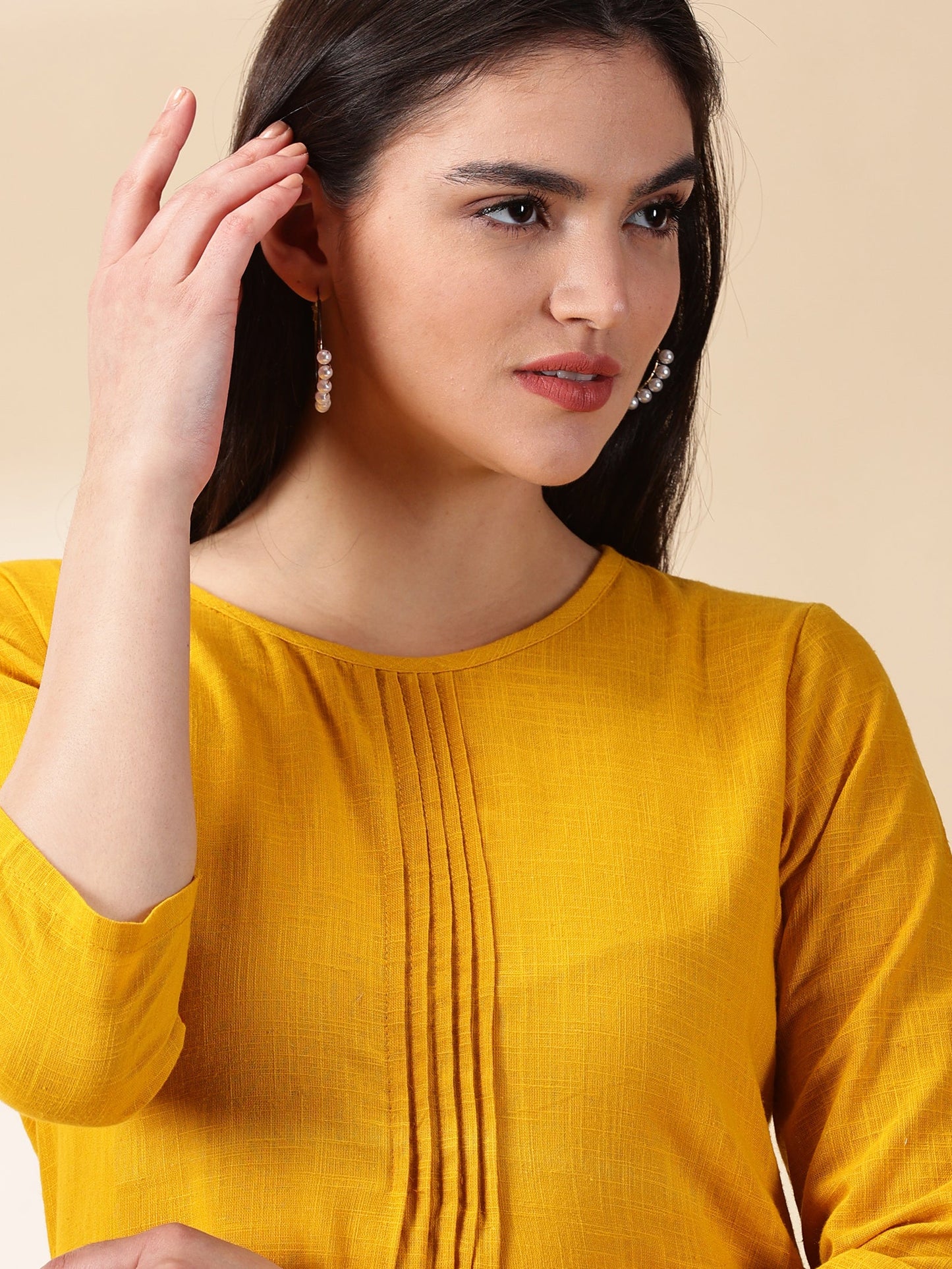 Women yellow Cotton Kurta With palazzos