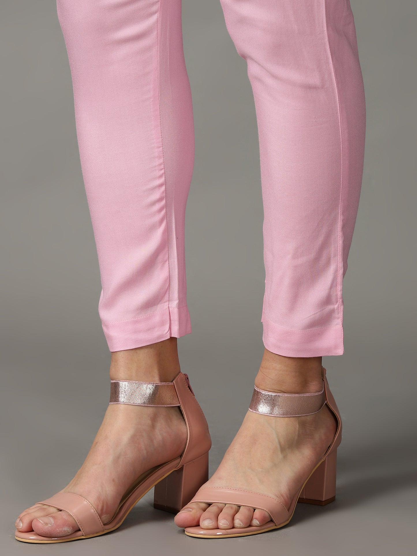 Pink Solid Rayon Trousers