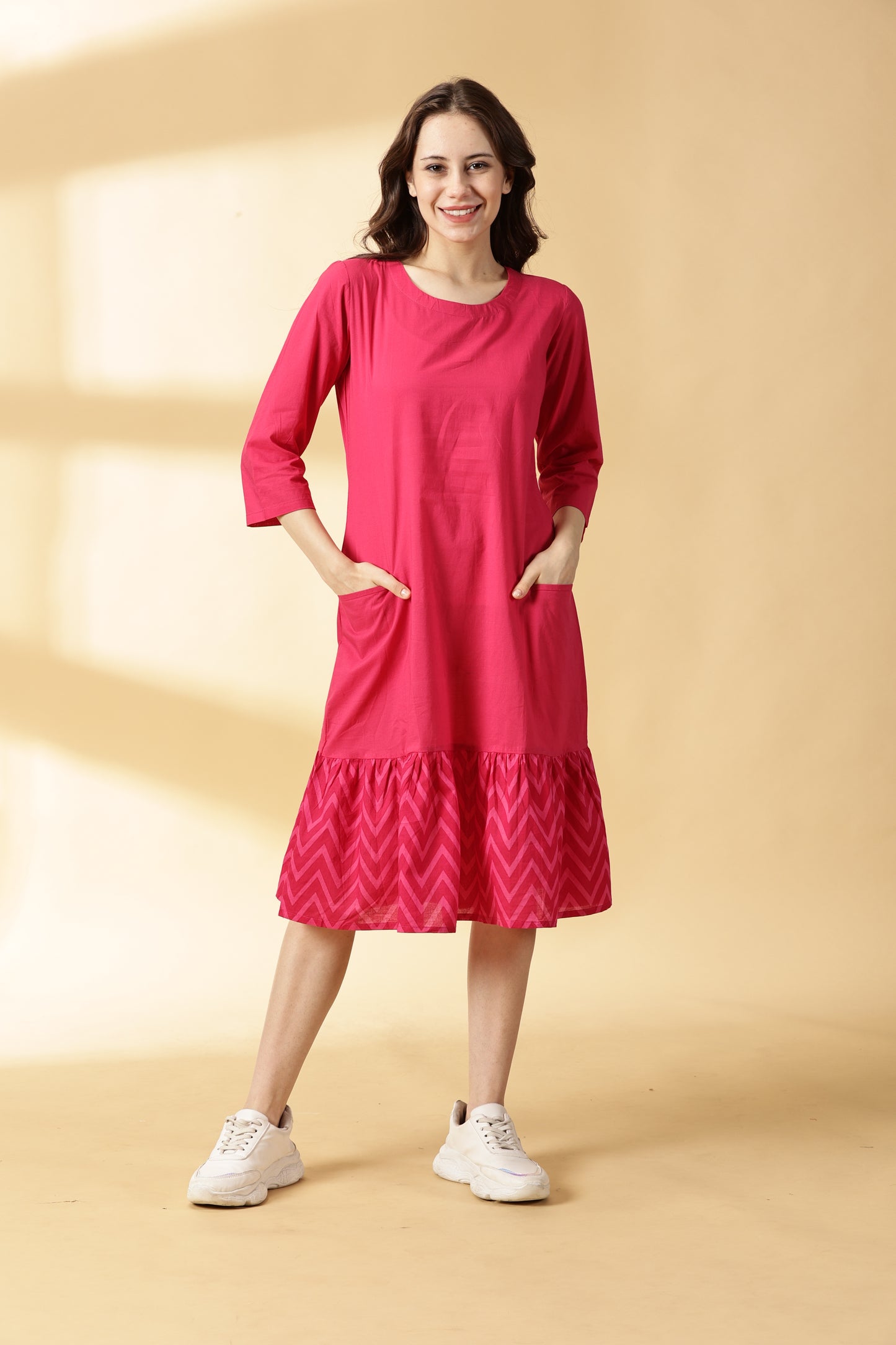 Women Pink Cotton Kurta