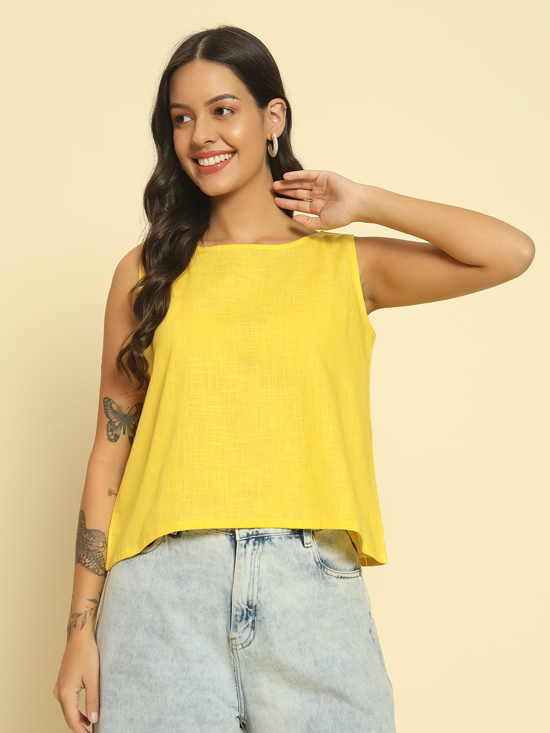 Women Yellow Khadi Cotton Top