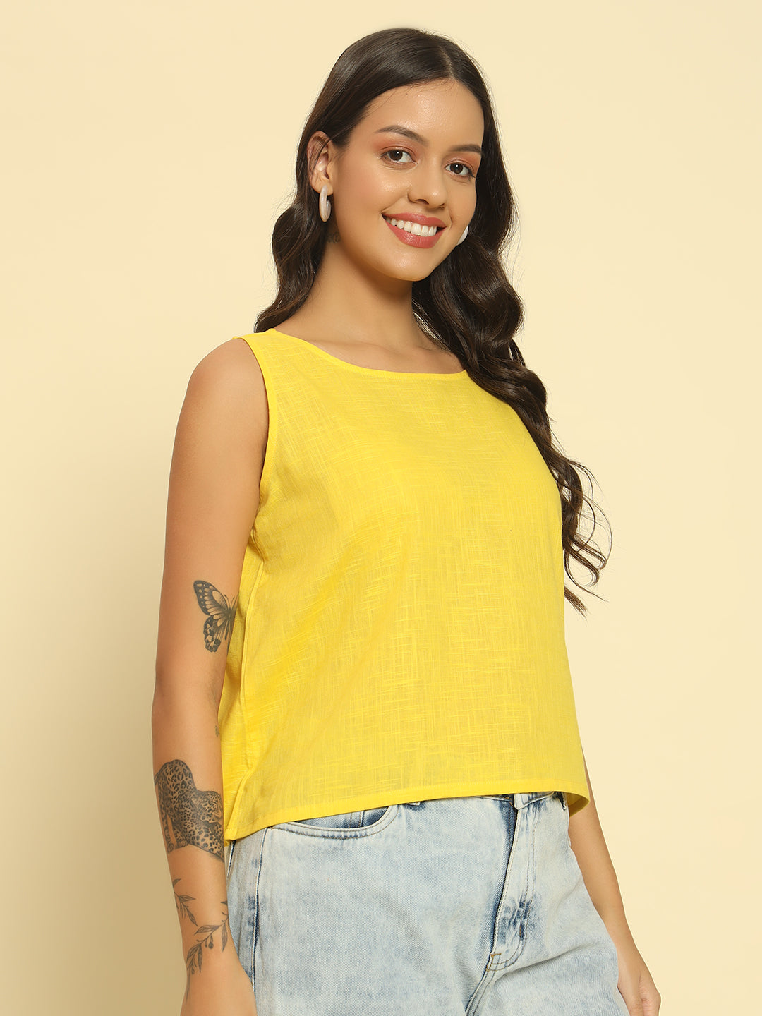 Women Yellow Khadi Cotton Top