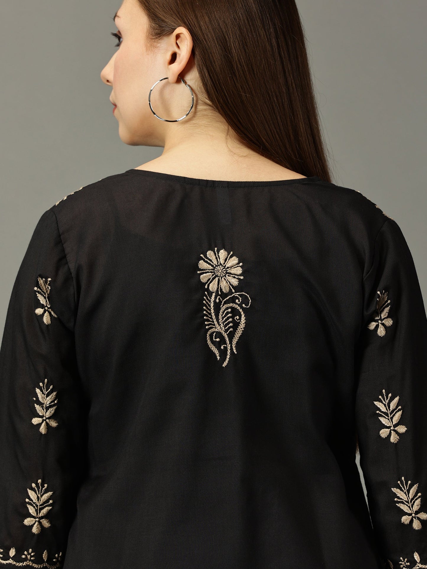 Women Black Lucknowi Chikankari Cotton Kurta